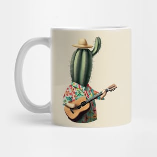 a cactus wearing a hawaiian shirt and playing a ukulele Mug